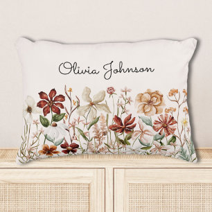 Personalised Watercolor Vintage Wildflower Floral Decorative Cushion