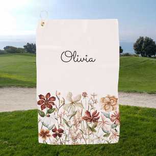 Personalised Watercolor Vintage Wildflower Floral Golf Towel