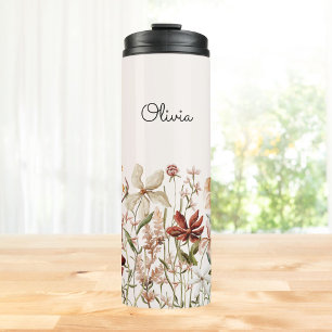 Personalised Watercolor Vintage Wildflower Floral Thermal Tumbler