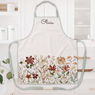 Personalised Watercolor Vintage Wildflower Meadow Apron