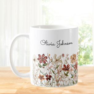 Personalised Watercolor Vintage Wildflower Meadow Coffee Mug