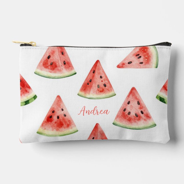 Personalised Watercolor Watermelon Slice Accessory Pouch (Front)