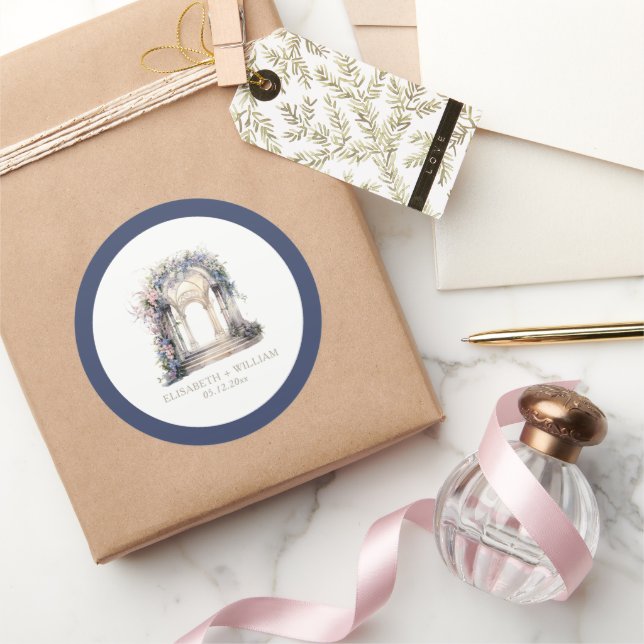 Personalised Watercolor Wedding Floral Arch Classic Round Sticker (Gifting)