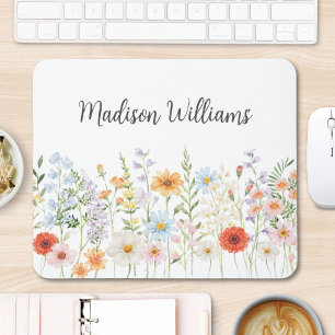 Personalised Watercolor Wild Flower Floral Elegant Mouse Pad