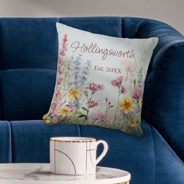 Personalised Watercolor Wildflower Field Cushion (Personalized Watercolor Wildflower Field Throw Pillow
)
