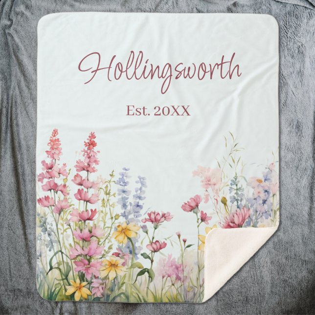 Personalised Watercolor Wildflower Field Sherpa Blanket (Personalized Watercolor Wildflower Field Sherpa Blanket
)