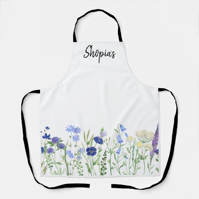Personalised Watercolor Wildflower Kitchen Apron (Front)