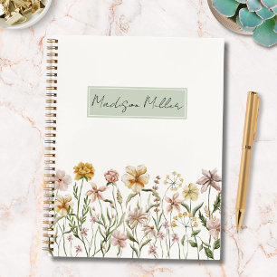 Personalised Watercolor Wildflower Meadow Floral Notebook