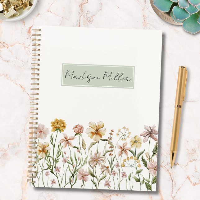 Personalised Watercolor Wildflower Meadow Floral Planner (In situ)