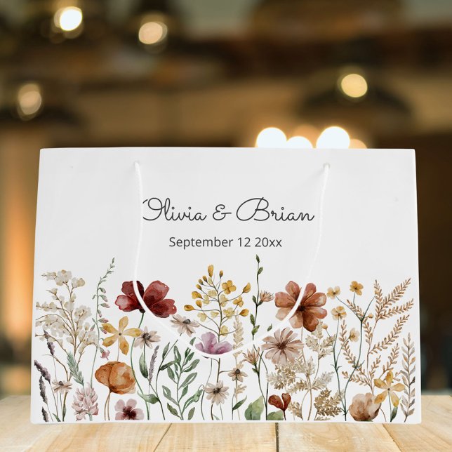 Personalised Watercolor Wildflower Pretty Floral Large Gift Bag (In situ)