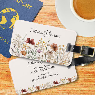 Personalised Watercolor Wildflower Pretty Floral Luggage Tag