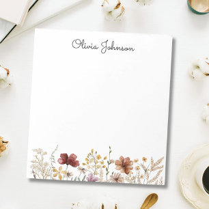 Personalised Watercolor Wildflower Pretty Floral Notepad
