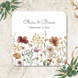 Personalised Watercolor Wildflower Pretty Floral Square Paper Coaster