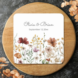 Personalised Watercolor Wildflower Pretty Floral Square Sticker