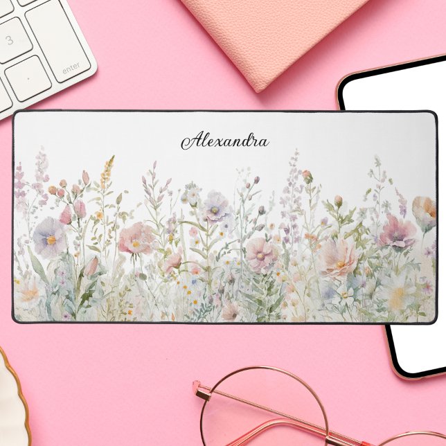 Personalised Watercolor Wildflowers Floral Meadow Desk Mat (Creator Uploaded)