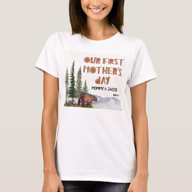 Personalised Watercolor Woodland 1st Mother's Day  T-Shirt (Front)