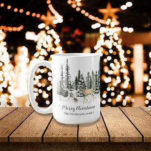 Personalised Watercolor Woodland Merry Christmas Coffee Mug