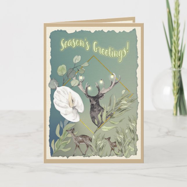 Personalised Watercolor Woodland Season Greetings Holiday Card (Front)
