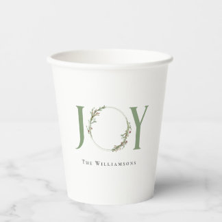 Personalised Watercolor Wreath Joy Paper Cups
