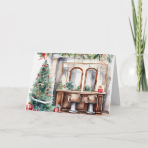 Personalised Watercolor Xmas Hair Salon Holiday Card