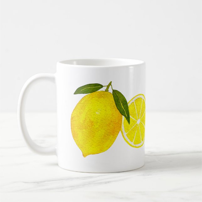 Personalised Watercolor Yellow Lemon Coffee Mug (Left)
