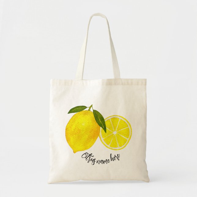 Personalised Watercolor Yellow Lemons Tote Bag (Front)