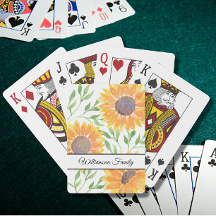 Personalised Watercolor Yellow Sunflowers   Playing Cards
