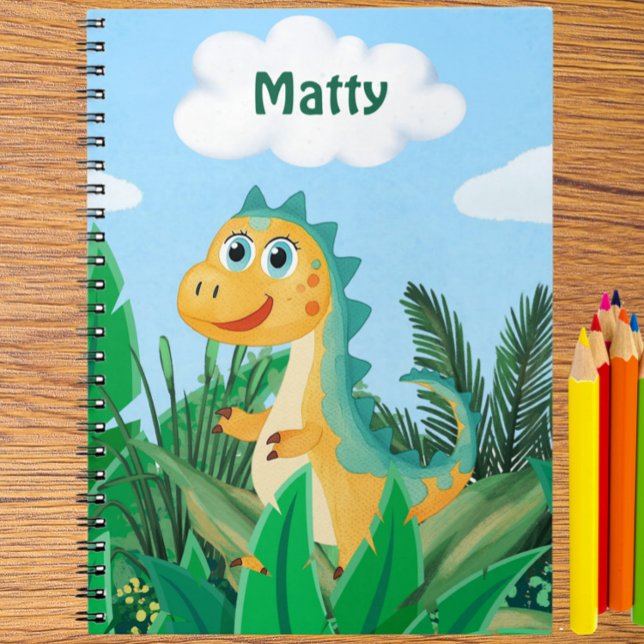 Personalised  Watercolour Dinosaur Boys School  Notebook (Cute dinosaur notebook, kids personalized journal, dino boys back to school notebook)