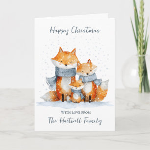 Personalised Watercolour Fox Family  Christmas  Holiday Card
