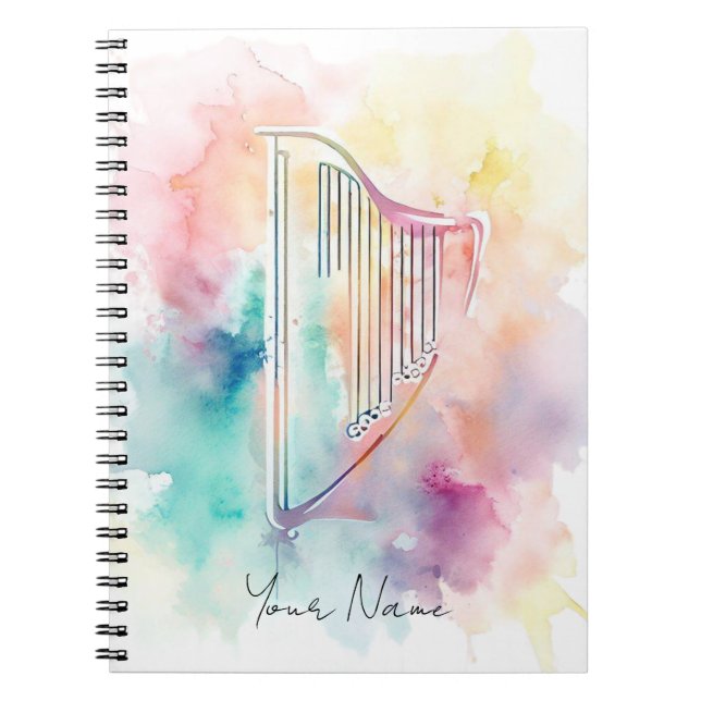 Personalised Watercolour Harp Notebook (Front)