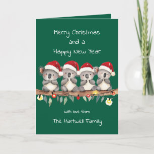 Personalised Watercolour Koala Family Holiday Card
