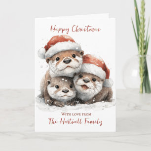 Personalised Watercolour Otter Family Christmas Holiday Card