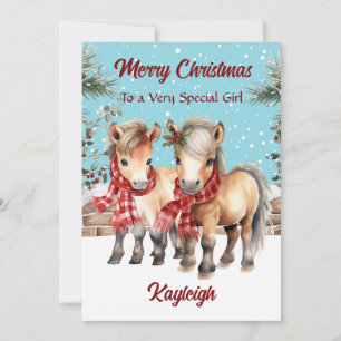 Personalised Watercolour Pony Flat Christmas Holiday Card