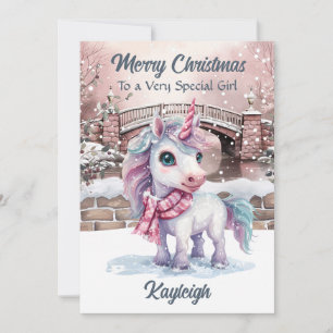 Personalised Watercolour Unicorn Flat Christmas Holiday Card
