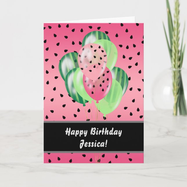 Personalised Watermelon Balloons Happy Birthday Card (Front)