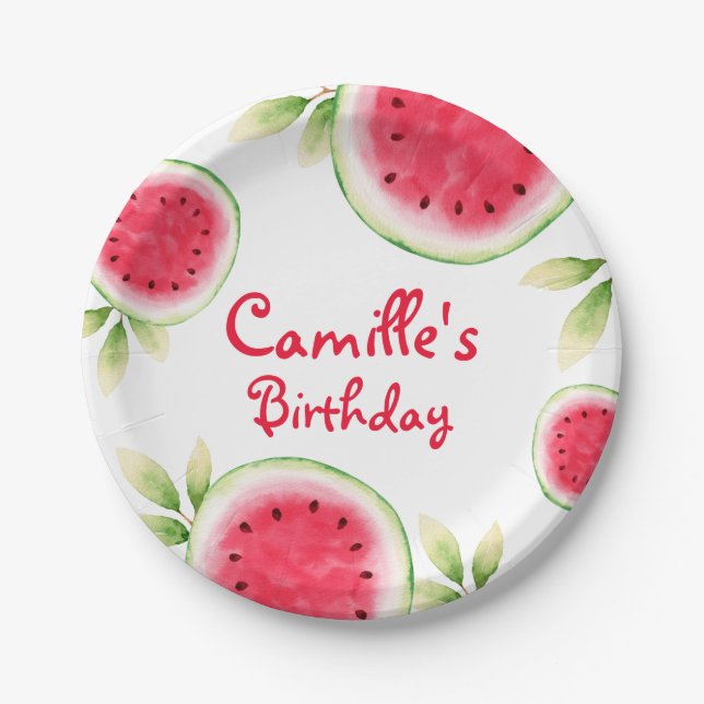 Personalised Watermelon Birthday  Paper Plate (Front)