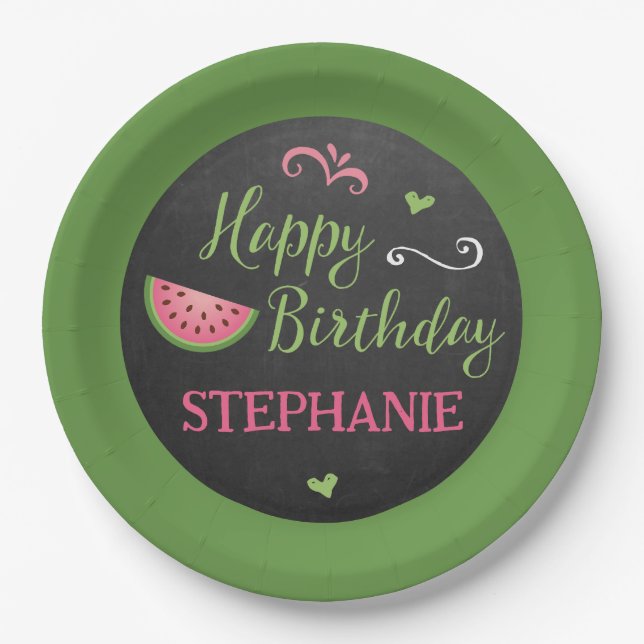 Personalised Watermelon Birthday Paper Plate (Front)