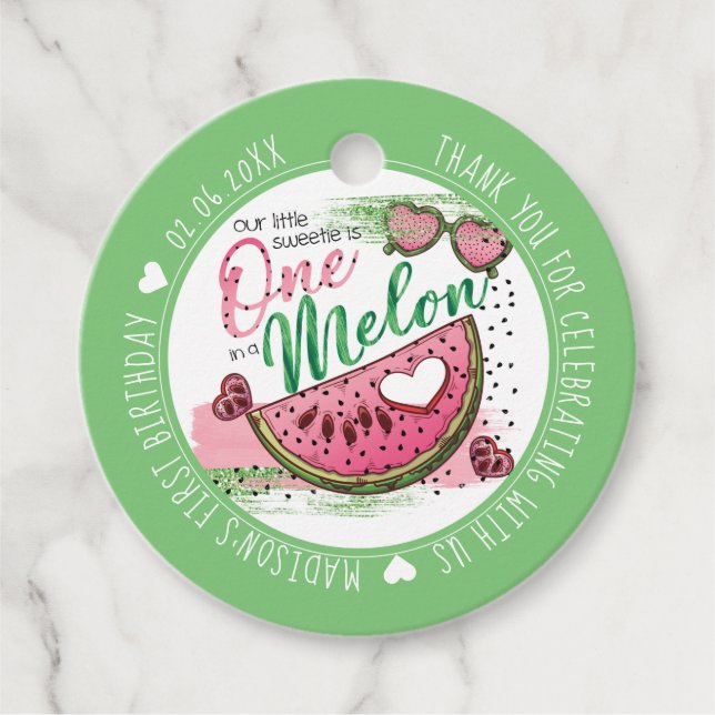 Personalised Watermelon Birthday Party Favour Tags (Front)