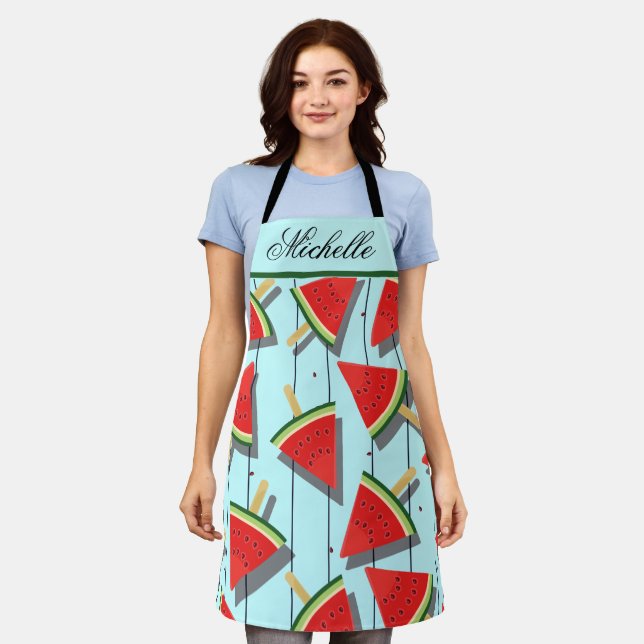 Personalised Watermelon Popsicle Pattern Apron (Worn)