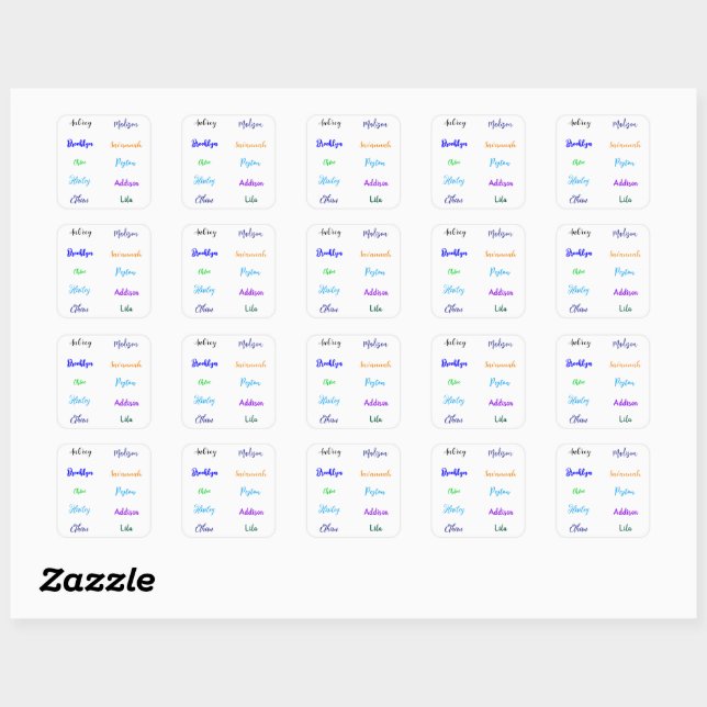 Personalised Waterproof Handwritten Script Names 1 Square Sticker (Sheet)