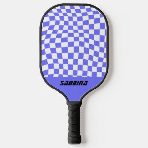 Personalised Wavy Chequered  Purple and White Pickleball Paddle