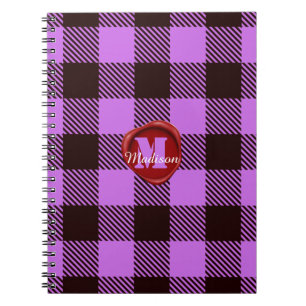 Personalised Wax Seal Monogram Name Orchid Tartan Notebook