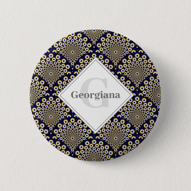 Personalised We Are Watching You Navy & Gold Deco 6 Cm Round Badge (Front)