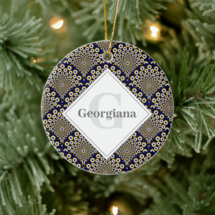 Personalised We Are Watching You Navy & Gold Deco Ceramic Ornament