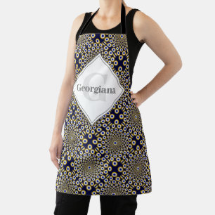 Personalised We Are Watching You Navy & Gold Tiled Apron