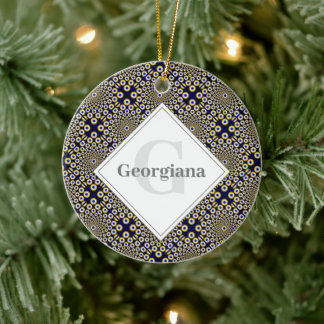 Personalised We Are Watching You Navy & Gold Tiled Ceramic Ornament