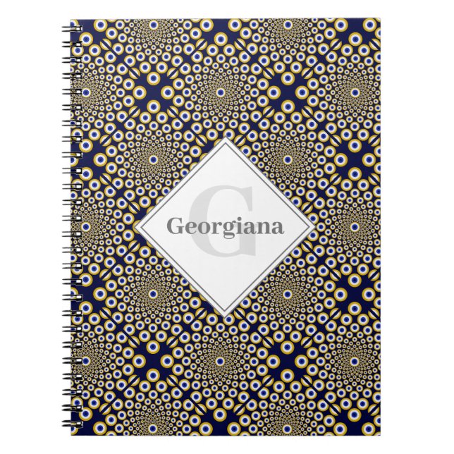 Personalised We Are Watching You Navy & Gold Tiled Notebook (Front)