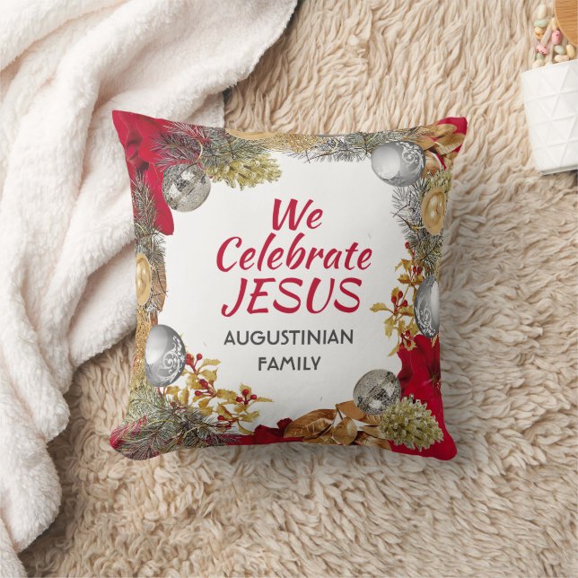 Personalised WE CELEBRATE JESUS Christmas Cushion (Blanket)