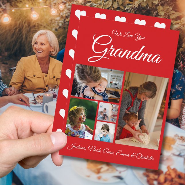 Personalised We Love You Grandma | Red 5 Photo  Holiday Card (Creator Uploaded)