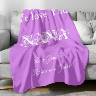 Personalised "We Love You Nana" Mauve Fleece Blanket